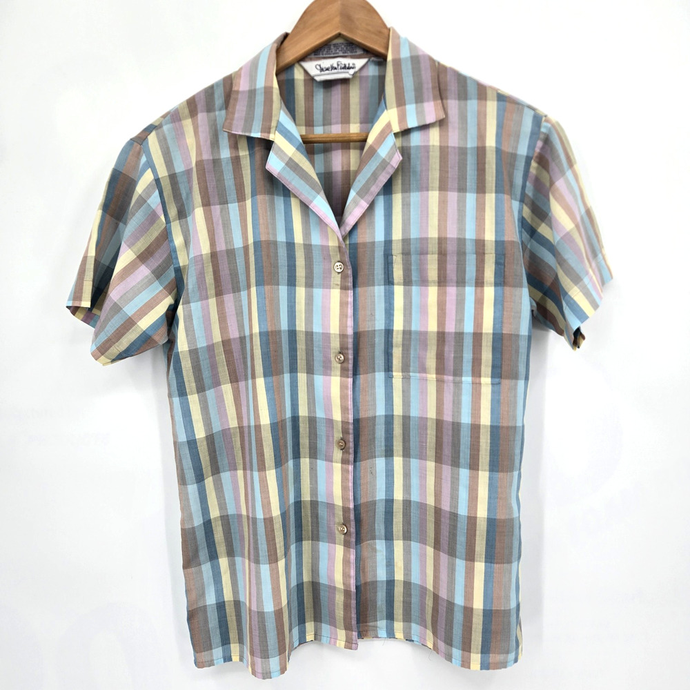 Vtg Diane Von Furstenberg Madras Pastel Plaid Button Up Retro 80s Cowgirl Size 8